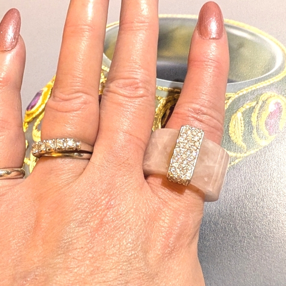 Vintage Myanmar Pink Jadeite Ring with CZ Accents - Picture 8 of 8